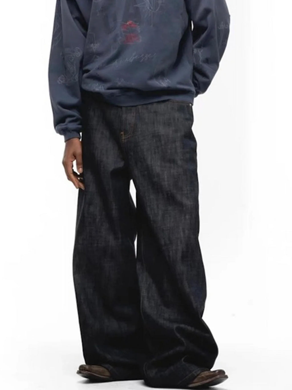 MIJKO Black Blue Mens Baggy Jeans Straight Solid Color Cleanfit Loose Casual Denim Trousers Unisex Cargo Pants ZJ090 - Matrix Studios