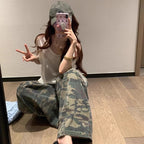 Womens Military Green Jeans High Waist Vintage Straight Baggy Hip Hop American Fashion Wide Leg Denim Trouser Y2K Denim Pants - Matrix-studios.com