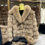 HUA QIU MEI SI Women's Natural Fox Fur Jacket with Fox Collar for Winter Warmth, Short Style Real Fox Fur Leather Jacket - Matrix Studios