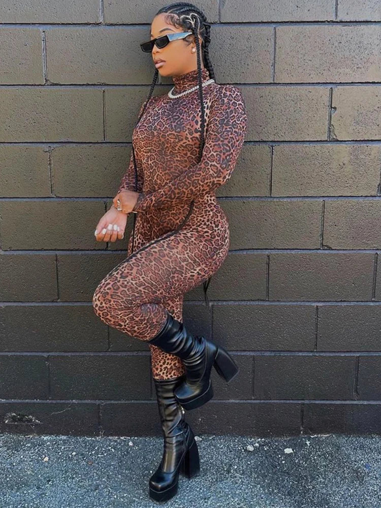 Hugcitar Long Sleeve Solid Turtleneck Skinny Bodycon Jumpsuit Autumn Winter Women Fashion Streetwear Casual Romper - Matrix Studios
