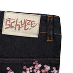 Y2K Harajuku jeans Goth vintage plum blossom embroidery pattern wide leg pants men women denim fabric American style street wear - Matrix Studios