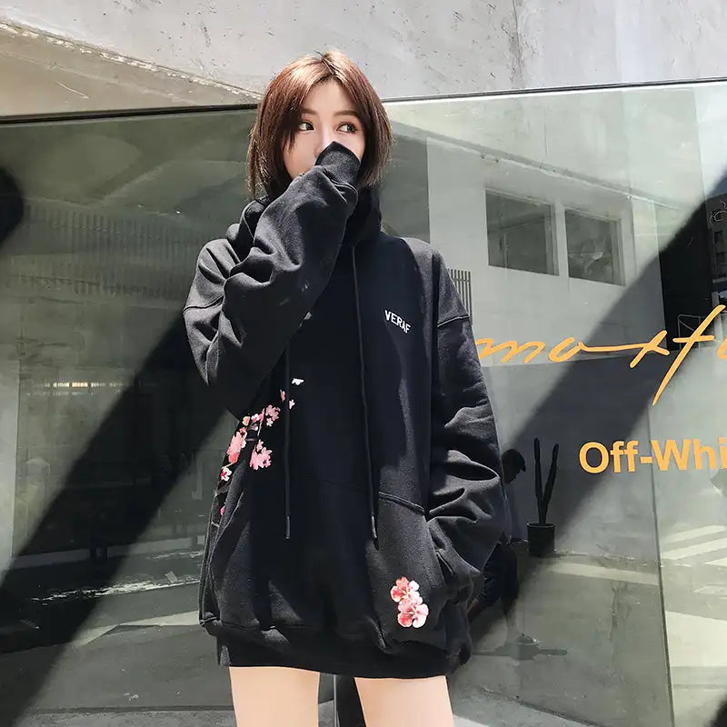 Streetwear Y2K Harajuku Cute Cherry Blossom Graphic Print Oversized Hoodie Gothic Casual Pullover Sweatshirt Men Women Clothing - Matrix Studios