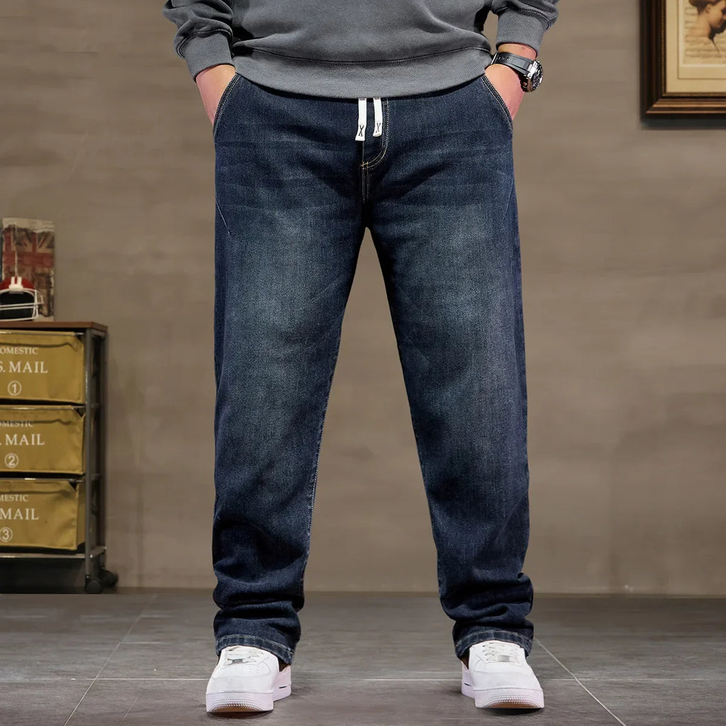 Extra Big Size Jeans Men High Elastic Waist Baggy Denim Pant Male Plus Large Loose Slim Fit Cowboy Trouser 8XL 6XL Classic Black - Matrix Studios