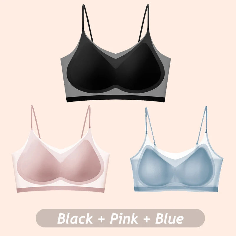 3PCS Ultra-Thin Breathable Ice Silk Bras Women's Seamless Back Halter Vest Wrap Bras Chest Gather Together Light Breathable Tops - Matrix Studios