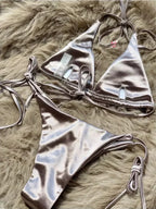 Halter Brazilian Metallic Satin Bikini Women Swimwear Female Swimsuit Two-pieces Bikini Set High Cut Bathing Suit Swim Beachwear - Matrix-studios.com