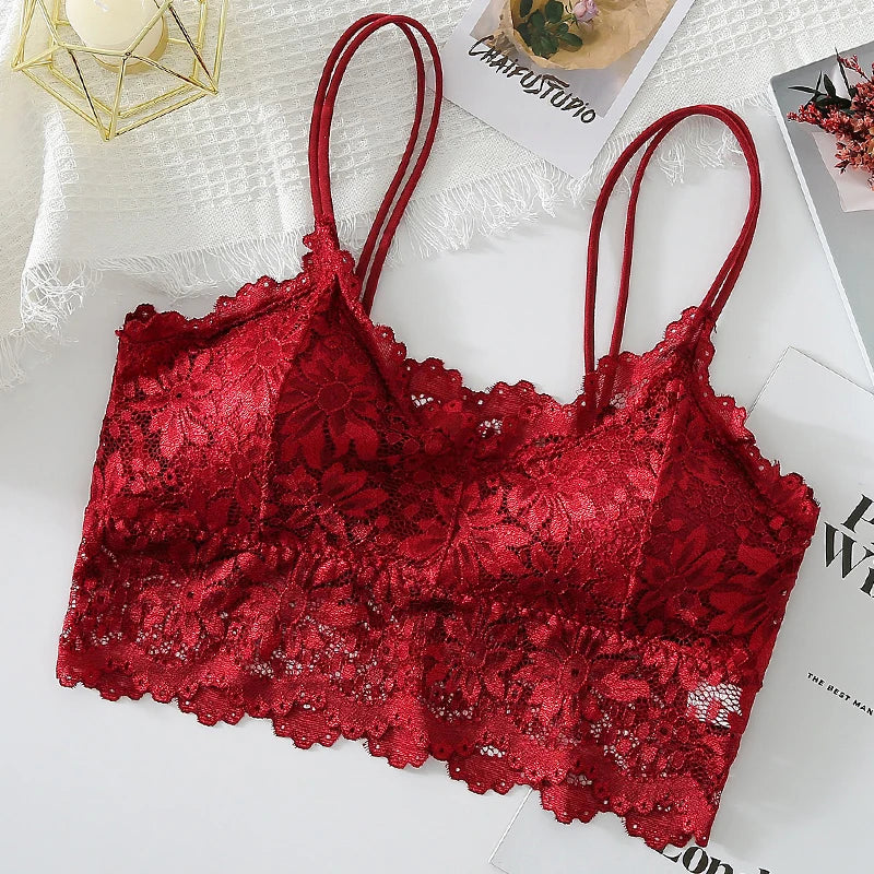 3PCS Women's Lace Bras Top Comfortable Bralette Solid Color Sexy Underwear Vest Female Hollow Out Wireless Lingerie Seamless Bra - Matrix Studios