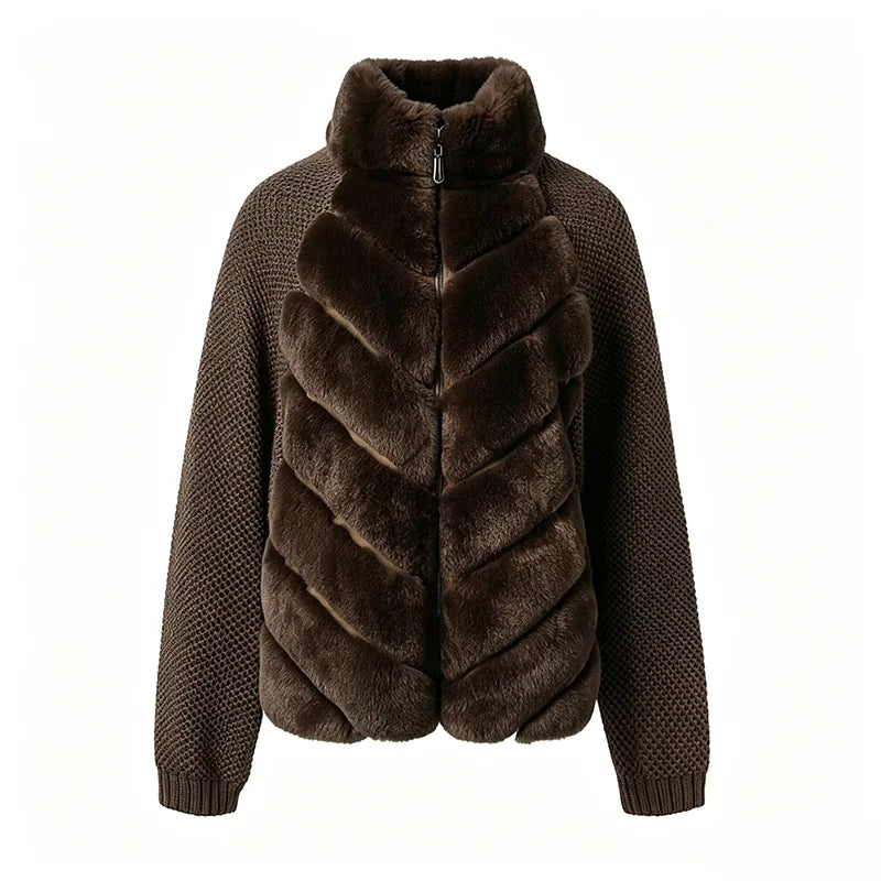Street Faux Fur Patchwork Jacket Women Design Sense Long Sleeves Casual Female Coat 2025 Autumn Winter Lady Streetwear New - Matrix Studios