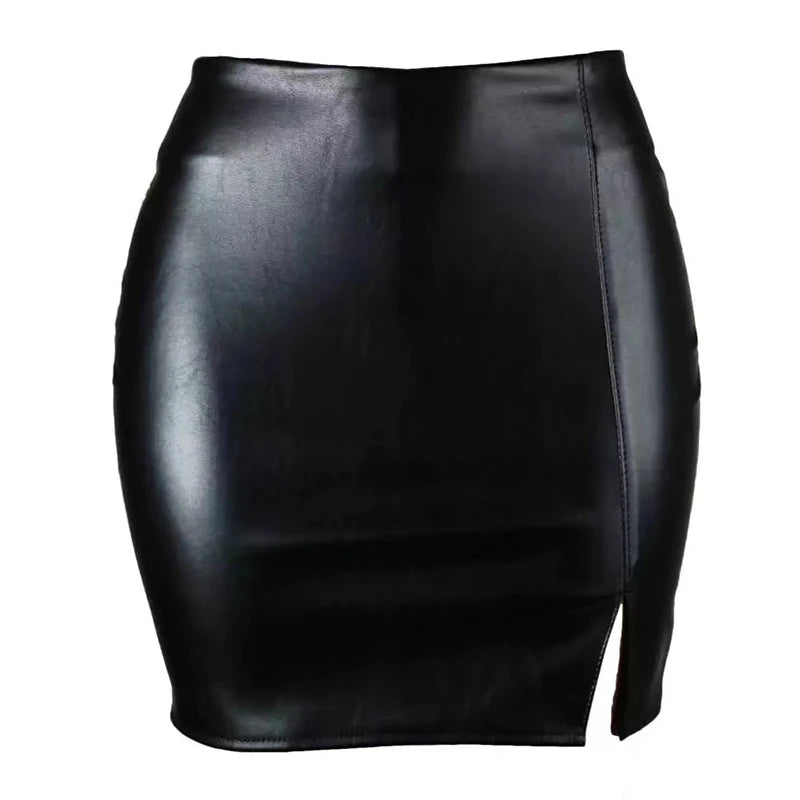 Sexy High Waist Wrapped Hip Skirt Women Leather Black Comfortable Split Short Lady Skirt Party Dress Nightclub - Matrix-studios.com