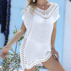 Casual Style Loose-Fit Woven Fabric Summer Beach Cover-Up,Handmade Crochet Patchwork Sun Protection Top for Vacation Wear - Matrix Studios
