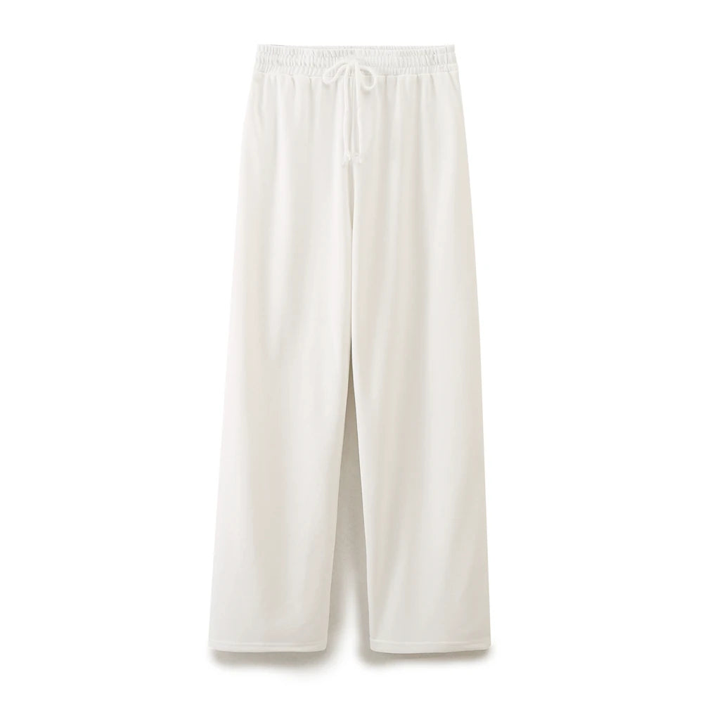 DUOPERI Women Fashion 2 Pieces Sets Solid Loose T-Shirt and High Elastic Waist Trousers Female Chic Lady Casual Pant Coordinates - Matrix-studios.com