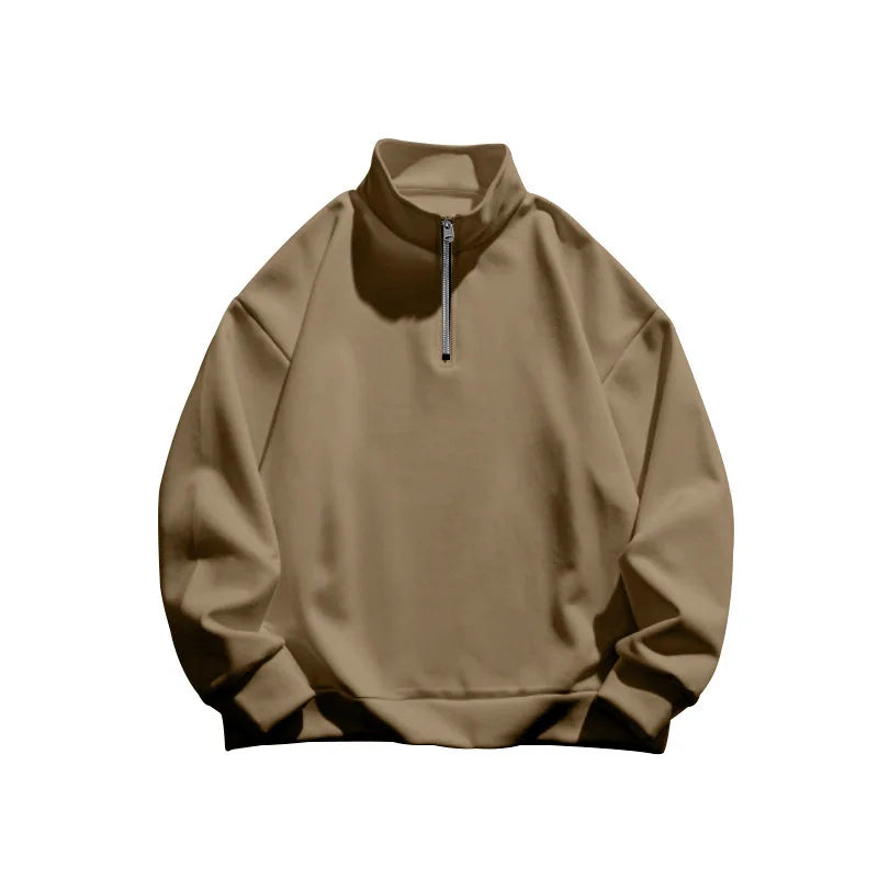 Autumn and winter new men's fleece sweatshirt stand-up collar half zipper long sleeve cross-border European trend men's top - Matrix Studios