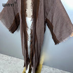 WINYI Retro Kimono Maxi Cardigan Beach Wear Covers Elegant Party Dress Abaya Dubai Luxury Muslim Woman Fashion Open Front Kaftan - Matrix Studios