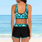 Hawaiian Print Split Swimsuit Two Piece Sets For Woman Sporty Tankini Bikini Swim Tank Top+Bikinibottom Shorts Beachwear - Matrix-studios.com