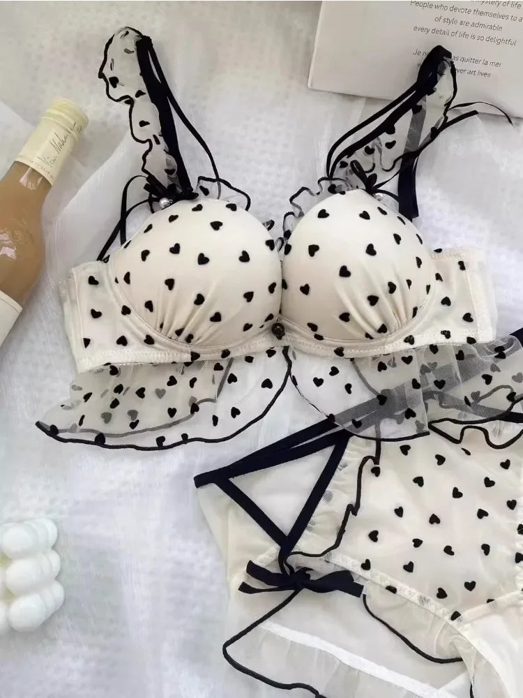 MOYISU Japanese Mesh No-wire lace Underwear set Women's small breasts gather sexy pure desire sweet bra cute bra Panty SET TUSHY - Matrix-studios.com