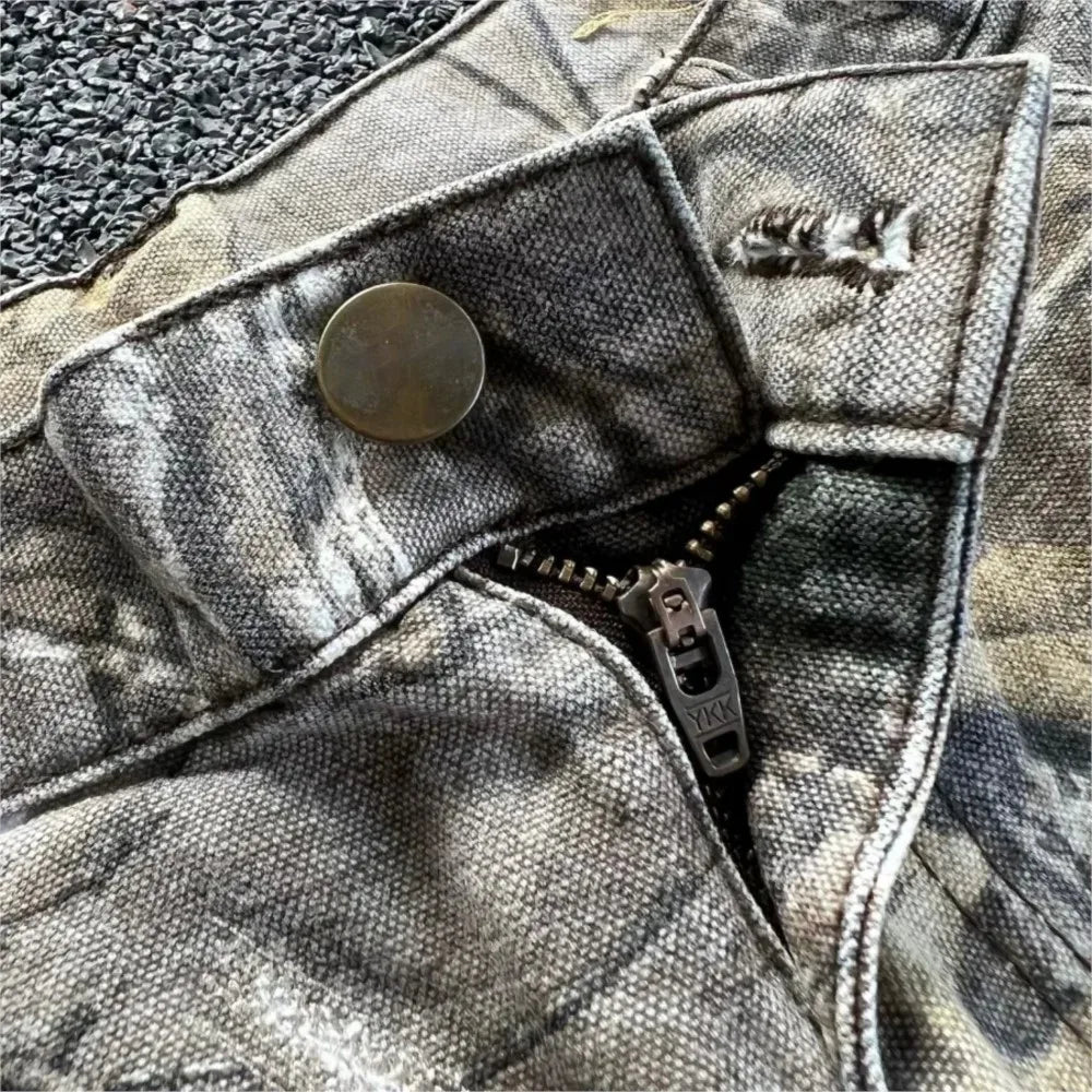 Men's Branch Camouflage Jeans American Style Old Washed Wide Leg Retro Loose Fashion Trend Street Straight Jeans Camo Pants Y2K - Matrix Studios