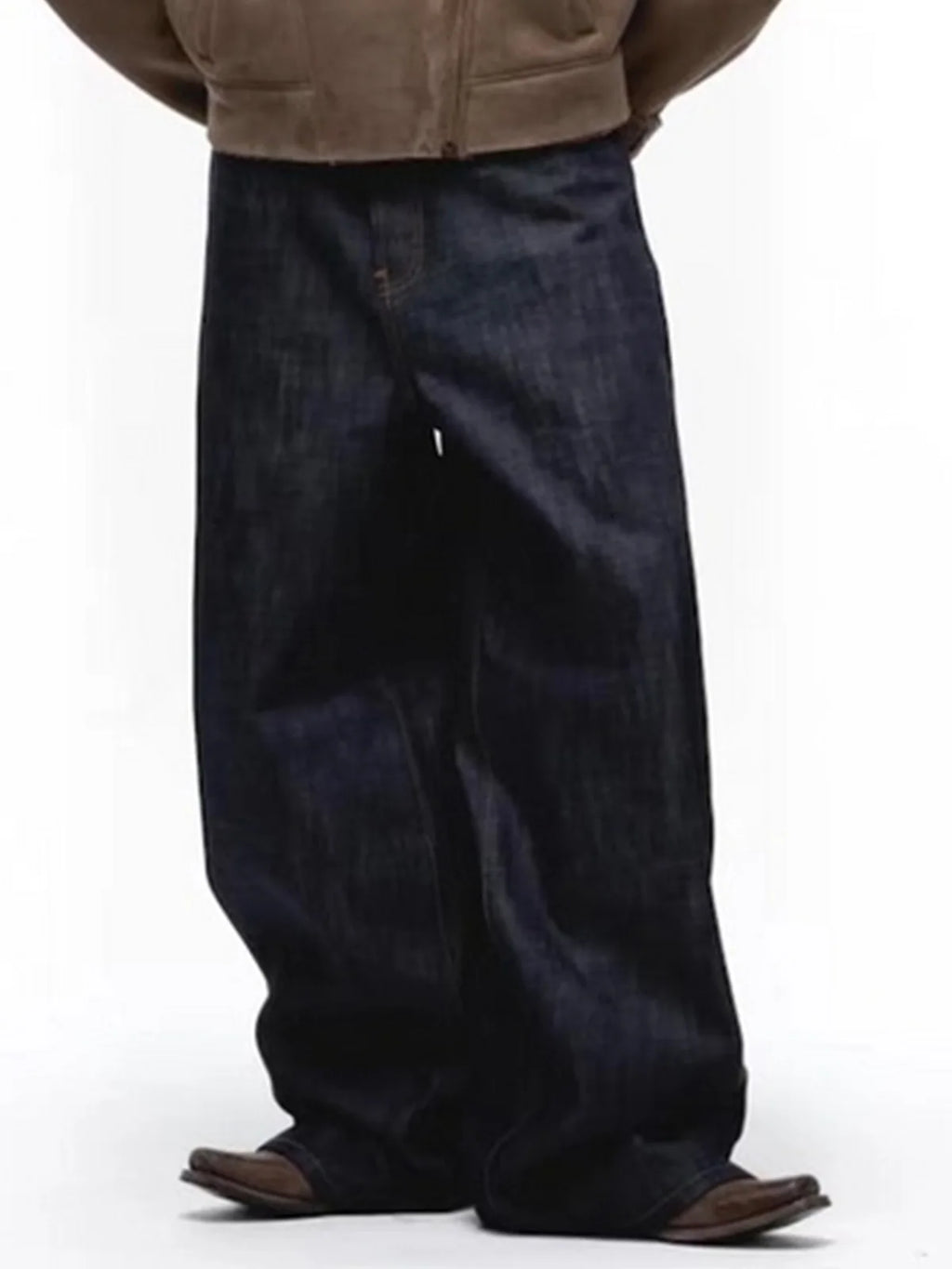 MIJKO Black Blue Mens Baggy Jeans Straight Solid Color Cleanfit Loose Casual Denim Trousers Unisex Cargo Pants ZJ090 - Matrix Studios