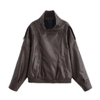 HH Autumn Faux Leather Jacket For Women Casual Solid Long Sleeve Zipper Pu Leather Coats New Fashion Female Streetwear - Matrix Studios