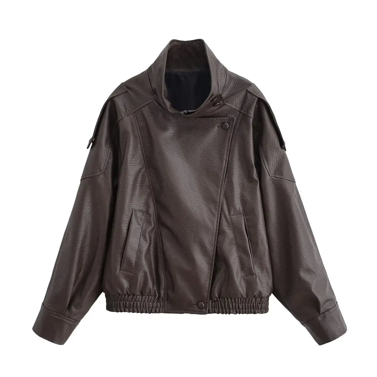 HH Autumn Faux Leather Jacket For Women Casual Solid Long Sleeve Zipper Pu Leather Coats New Fashion Female Streetwear - Matrix Studios