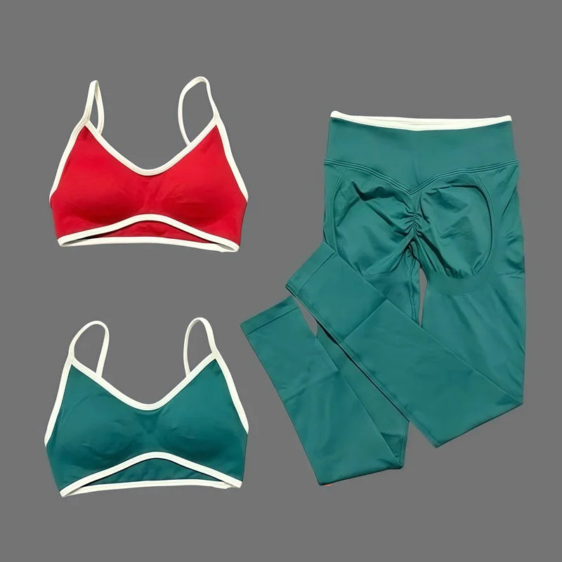 2Pcs HISTELLO Women's Seamless Yoga Fitness Set Ignite Sculpt Scrunch Leggings Strappy Halter Bra Gym Sports Fitness Outfit - Matrix-studios.com