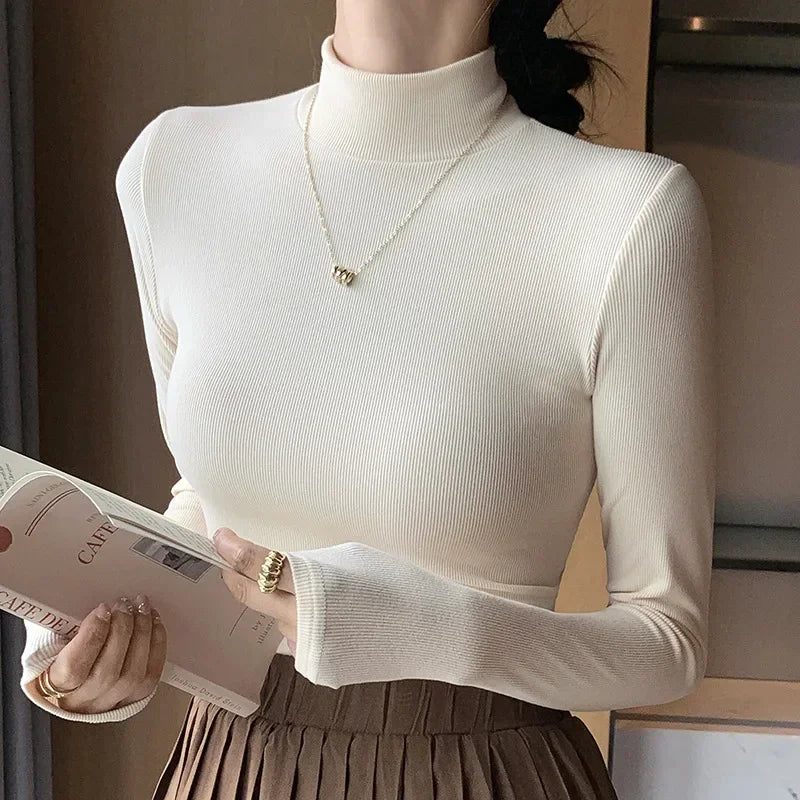 2025 New Knitted Half-turtleneck Pullovers Women Bottom Shirts Sweater Jumper Elegant Korean Fashion Long-sleeved Tops Knitwear - Matrix Studios