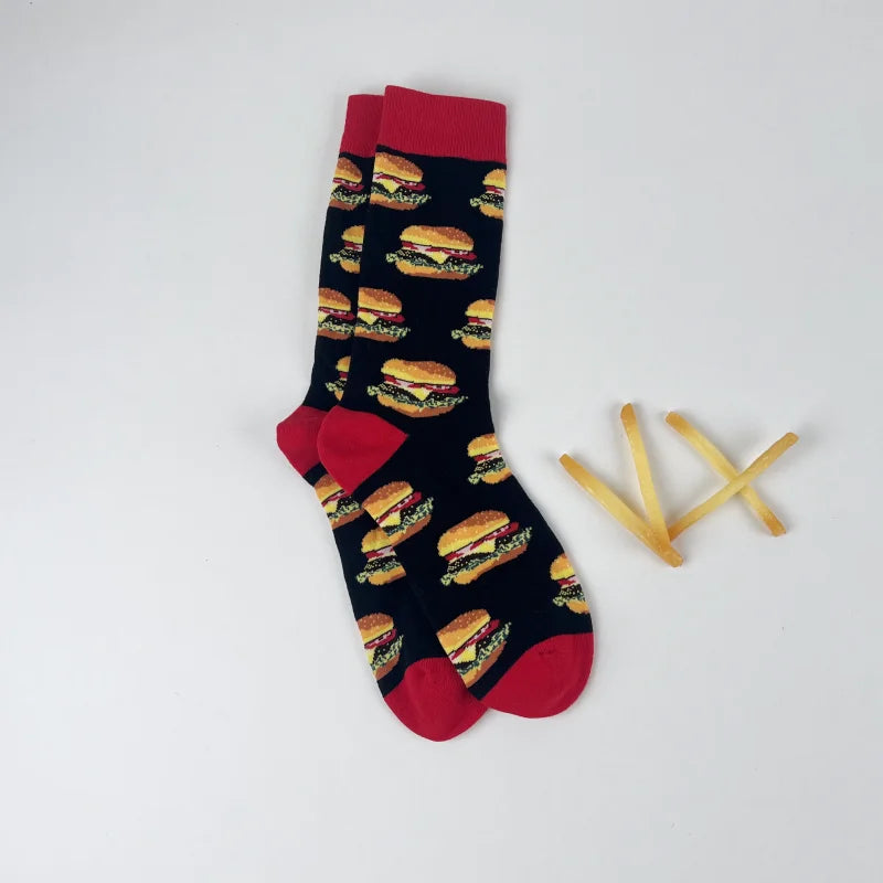 1 Pair Unisex Funny AB Style Tomato Ketchup French Fry Printed Mid-Calf Socks Suit In All Seasons - Matrix Studios