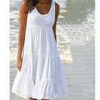 Bohemian Women's Casual O Neck Sleeveless Ruffle Mini Dress Solid Color Beach Tank Top Oversized Loose Dress Plus Size Women3029 - Matrix-studios.com