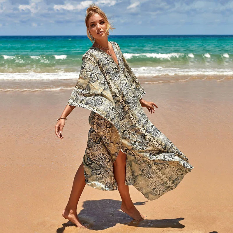 Plus Size Womens Animal Print Kaftan Dresses Caftans Swimwear Coverups Summer Bathing Suit Long Beach Dress - Matrix Studios