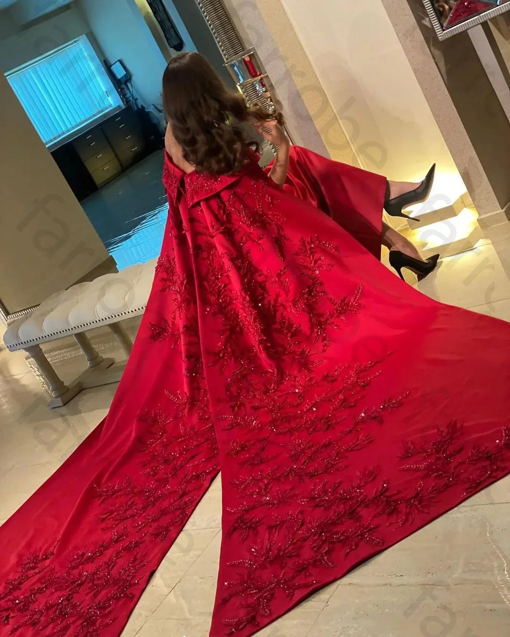 Customized Ankle Length Sheath Evening Party Gowns Women Beaded Applique Long Wrap Prom Dresses Zipper Back Vestidos Des - Matrix Studios