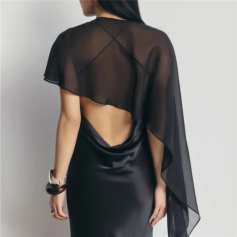 Womens Sheer Chiffon Irregular Cape Shawl Elegant Asymmetrical Mesh Bolero Shrug for Wedding Evening Party Formal Dress Cover Up - Matrix Studios