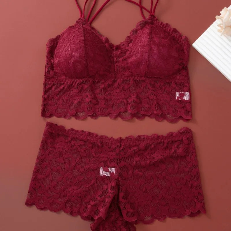 Women's Lace Non-wire Bra And Panties Set Transparent Low Rise Briefs Ultra-thin Comfort Underwear Female Bralette Lingerie Set - Matrix-studios.com