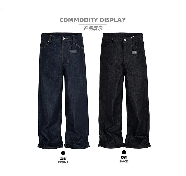 MIJKO Black Blue Mens Baggy Jeans Straight Solid Color Cleanfit Loose Casual Denim Trousers Unisex Cargo Pants ZJ090 - Matrix Studios