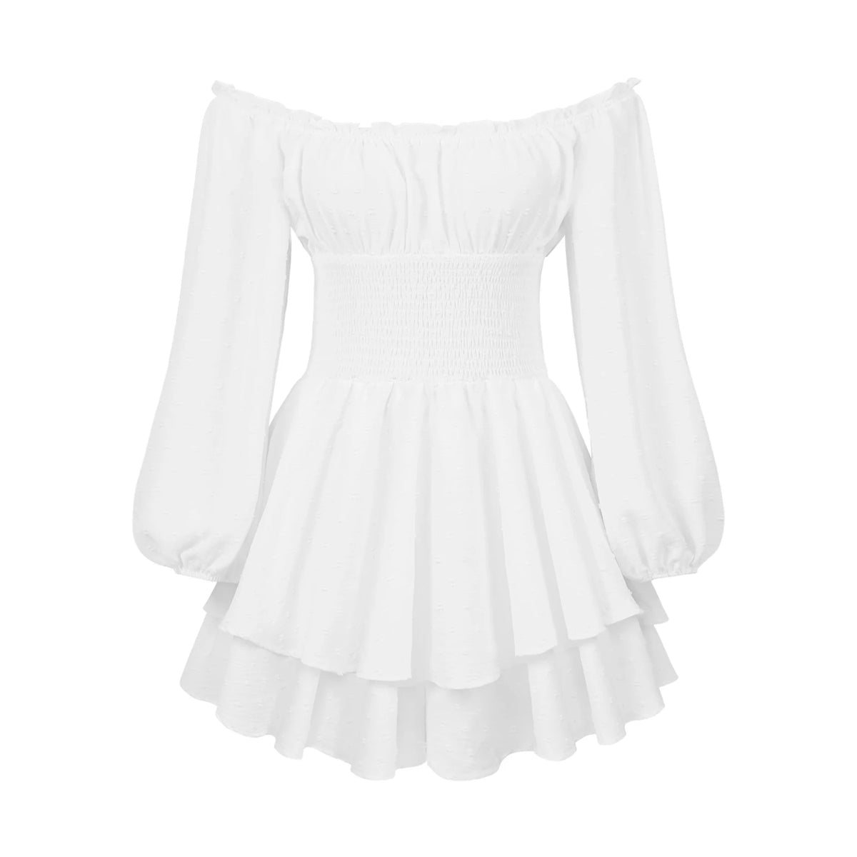 Women's Loose Playsuits Puff Long Sleeve Square Neck Ruffle Short Romper Dress Spring Fall Casual Elegant Overalls - Matrix Studios