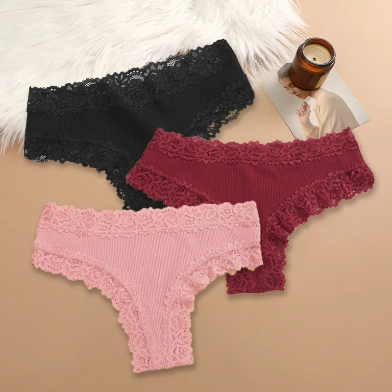 3Pcs/set Women Cotton Lace Panties Floral Intimate Underwear Trendy Patchwork Lace Briefs Female Soft Underpants Lingerie S-XL - Matrix Studios