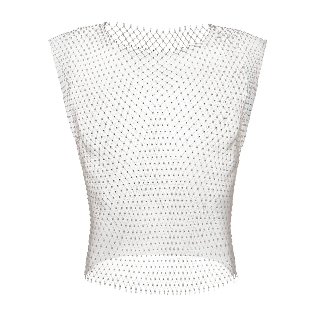 Men Sexy Tank Tops Fishnet Rhinestone Shiny Hollow Vest Man Mesh See-Through Sleeveless T-Shirt Transparent Clothing - Matrix Studios