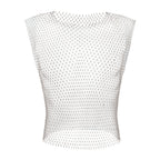 Men Sexy Tank Tops Fishnet Rhinestone Shiny Hollow Vest Man Mesh See-Through Sleeveless T-Shirt Transparent Clothing - Matrix Studios