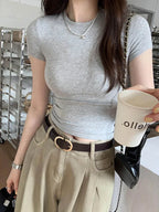 Basic Solid Crop Top Short Sleeve Crewneck Skinny T-shirt Summer Casual Tee for Women y2k Vintage Top Harajuku Streetwear - Matrix-studios.com