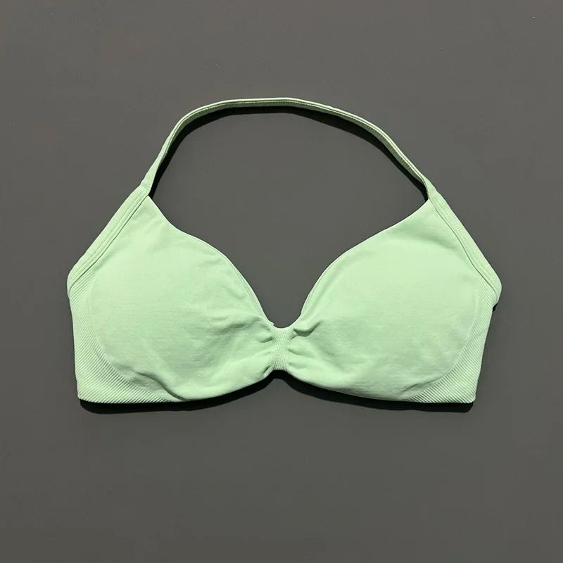 HISTELLO Impact Strappy Bra Women High Support Push up Gym Top Seamless Padded Sports Bra Scrunch Halter Workout Yoga Underwear - Matrix Studios