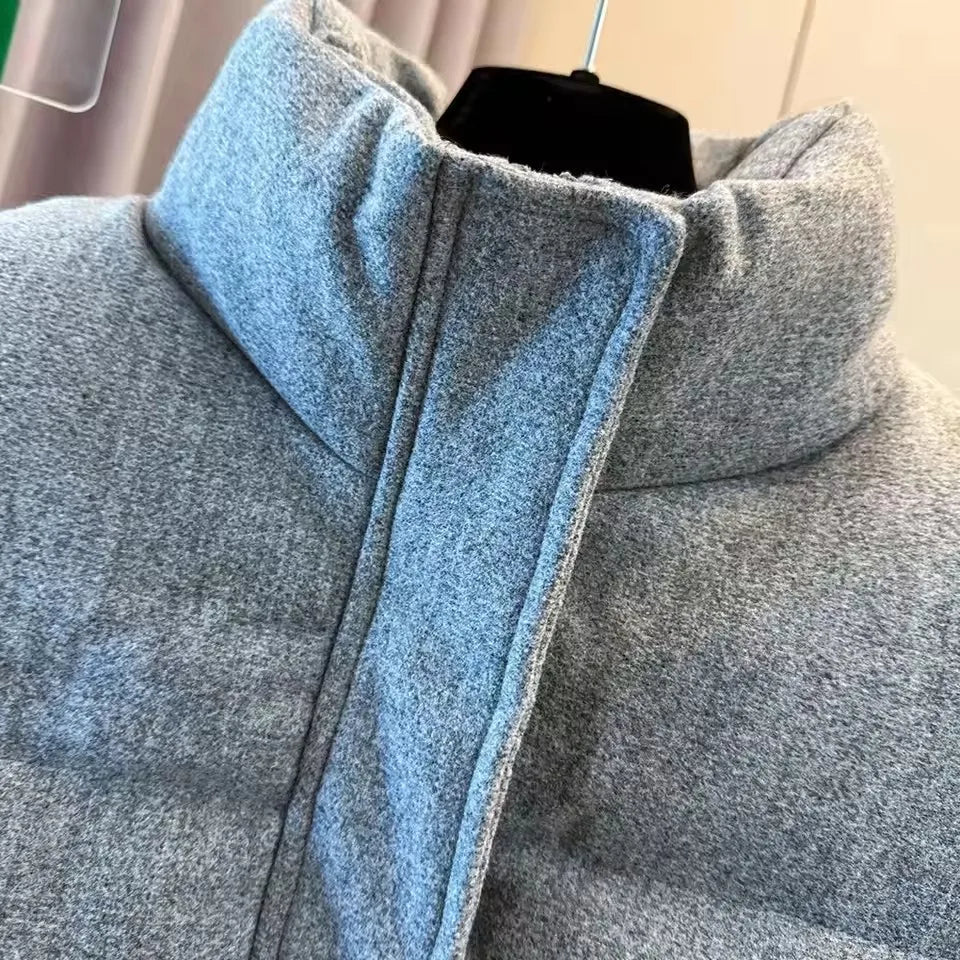 Autumn Winter Gray Cotton Vest Women Thick Warm Sleeveless Coat Outerwear 2025 New Chic Stand-up Collar Cotton Padded Waistcoat - Matrix Studios