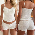 Piece Sleeveless Spaghetti Strap Set Summer Summer Fashionable Solid Outfits Set Summer Strap Tops S Pajamas Women Premium - Matrix-studios.com