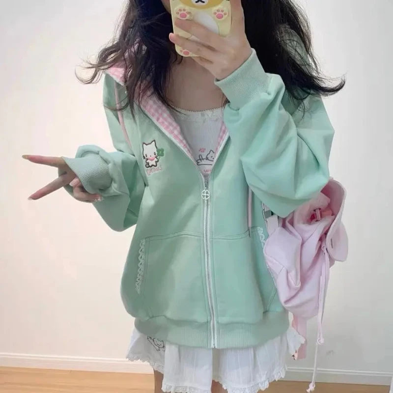 Y2k Kawaii Japanese Cartoon Long Sleeve Zipper Hooded Sweatshirts Subculture Loose Casual Hoodies Women Tops 2000s Vintage Chic - Matrix Studios