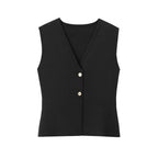 MUJER Woman Knit Vest Top Cropped Sleeveless Vests for Women 2025 Button Summer Vest Top Women Waistcoat Knitted Short Tops - Matrix Studios