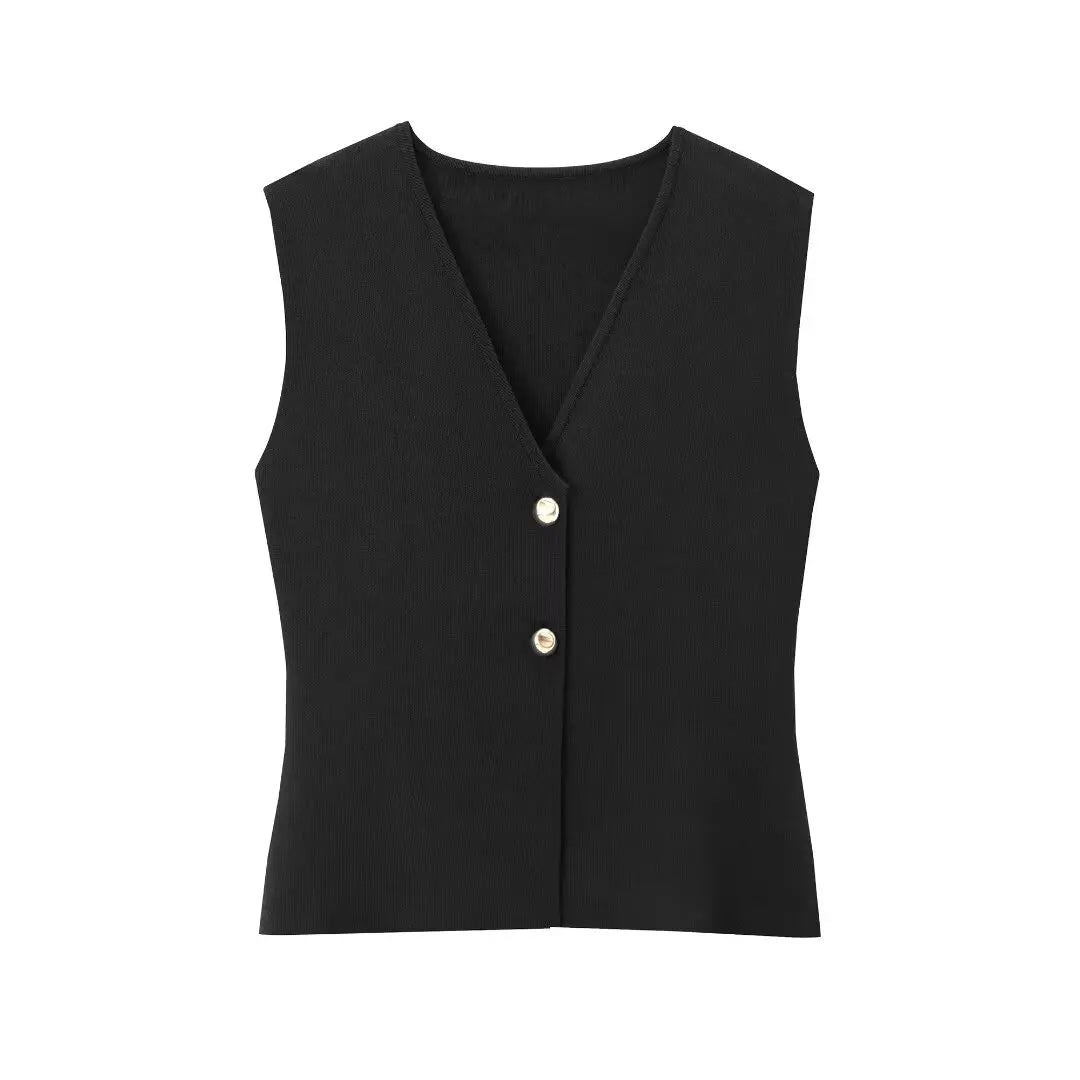 MUJER Woman Knit Vest Top Cropped Sleeveless Vests for Women 2025 Button Summer Vest Top Women Waistcoat Knitted Short Tops - Matrix Studios