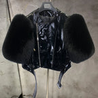Leather Fur Jacket Natural Fur Sleeve Ladies Short Leather Jacket Real Fox Fur Sleeve Coat Women Autumn 21001-1 - Matrix Studios