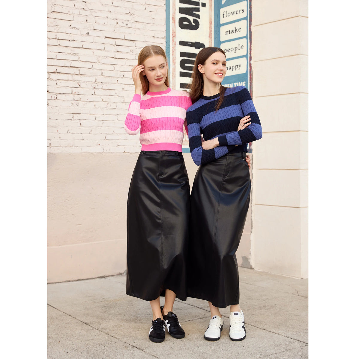 AP 2026 Autumn and Winter New O-neck Two Color Patchwork Sweater Stretch Skirt Leather Skirt Fashion - Matrix Studios