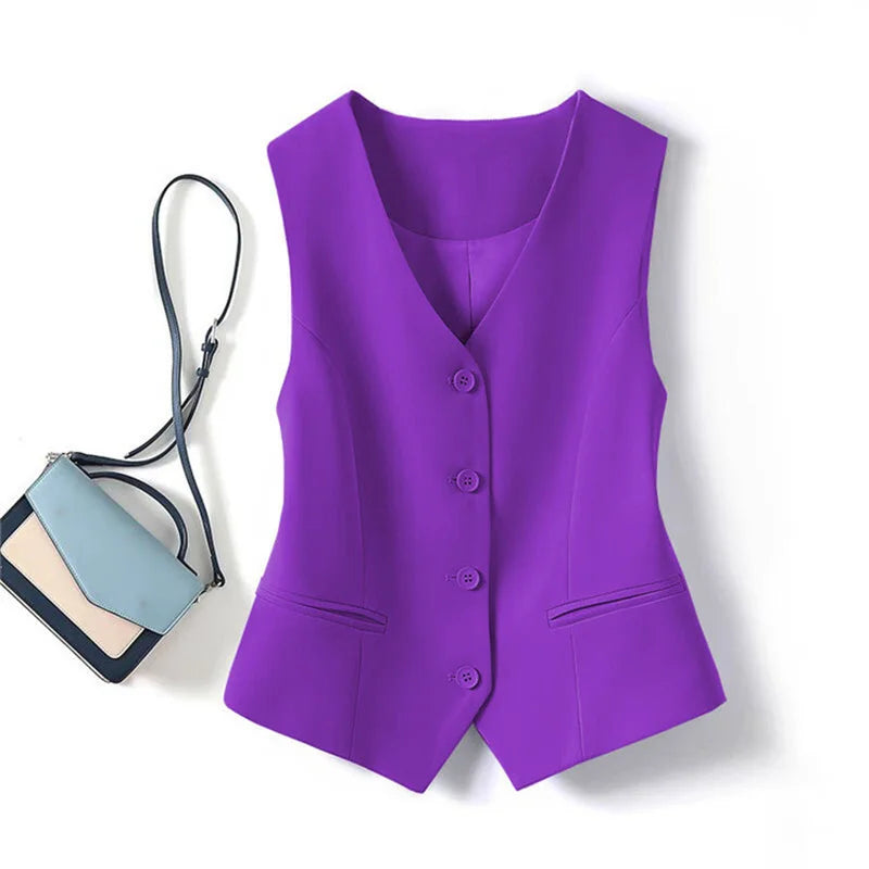 Spring Summer Korean Fashion Vest 2025 New Women Short Fashion V-neck Sleeveless Casual Blazer Waistcoat Coats Female Tops - Matrix Studios