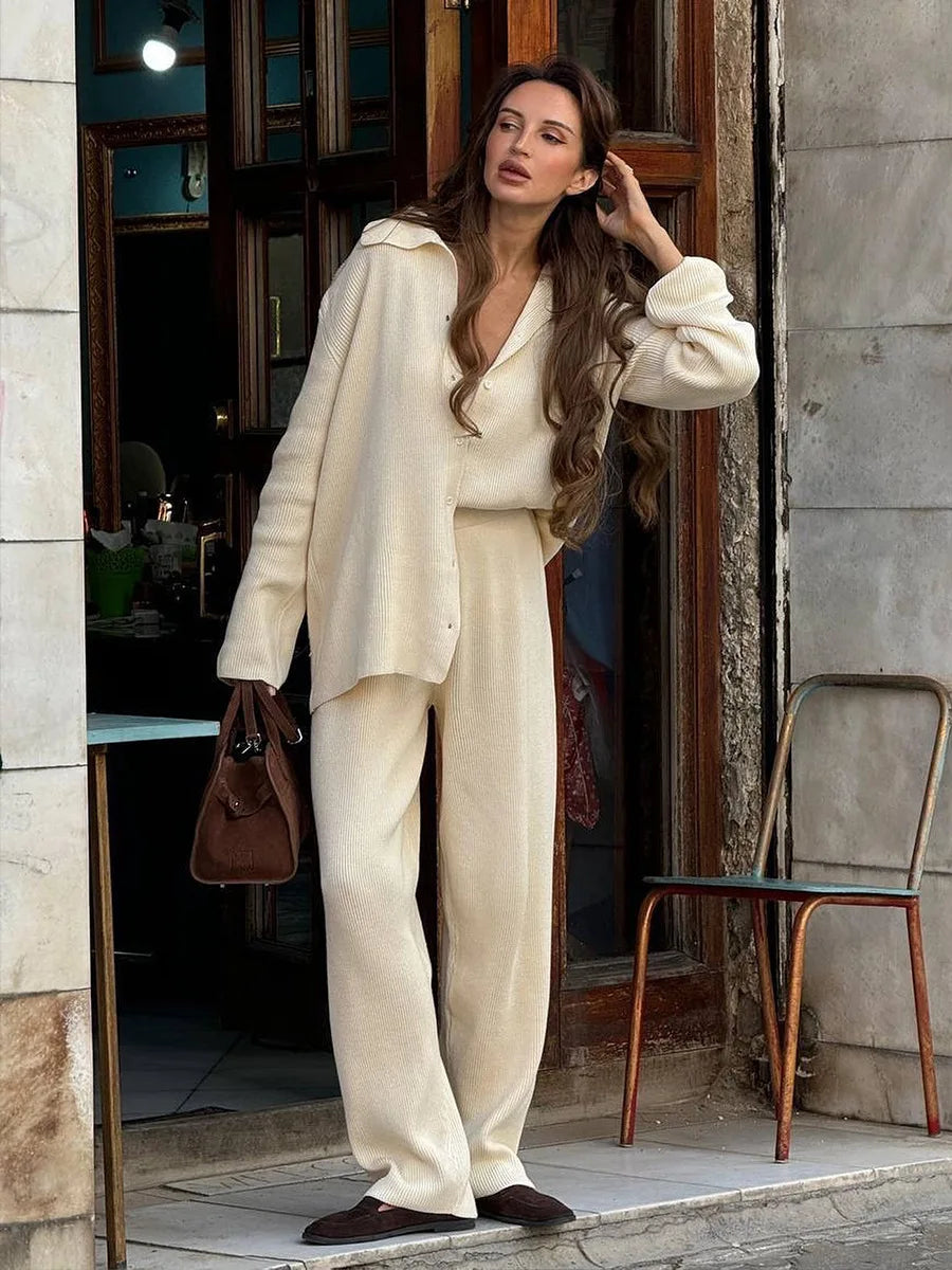 Bornladies Autumn Winter New Knit Cardigan Pants Set Loose Two Piece Casual Sweater Suit Women Thick Warm Soft Knitted Outfit - Matrix-studios.com