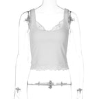Tossy Black Lace Tank Top For Women V-Neck Backless Streetwear Spaghetti Patchwork Cropped Y2k Top Female Sexy Lace Vest 2026 - Matrix-studios.com