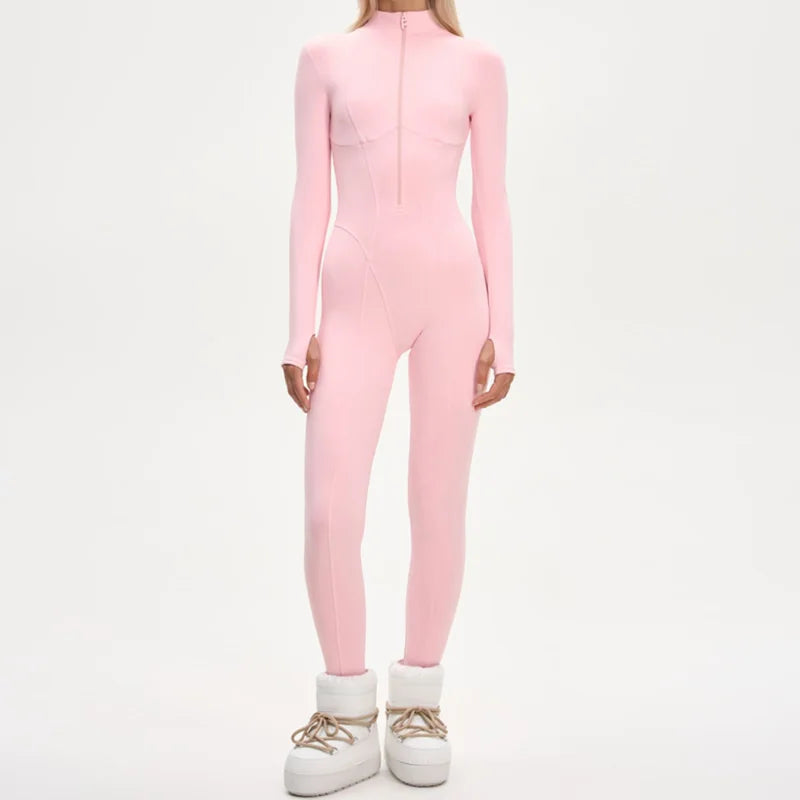 Chic Thicken Fur Patchwork Women's Ski Suit Slim Full Sleeve Hoody Zipper High Waist Skiwear 2026 Winter Warm Lady Romper - Matrix Studios