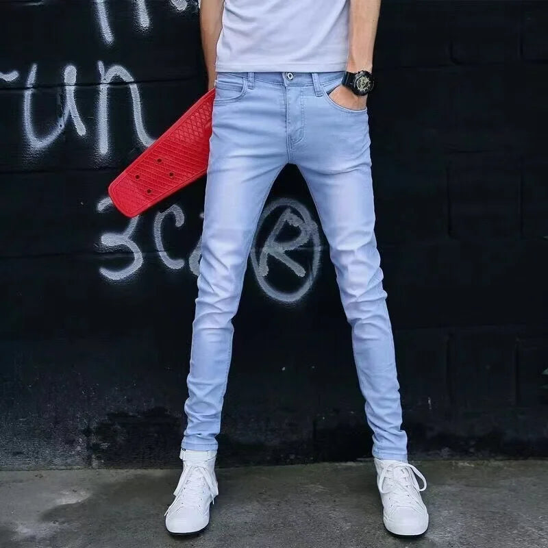 Fashion Mens Slim Fit Denim Pencil Pants High Quality Black White Skinny Stretch Jeans Mens High Street Jeans Four Season - Matrix Studios