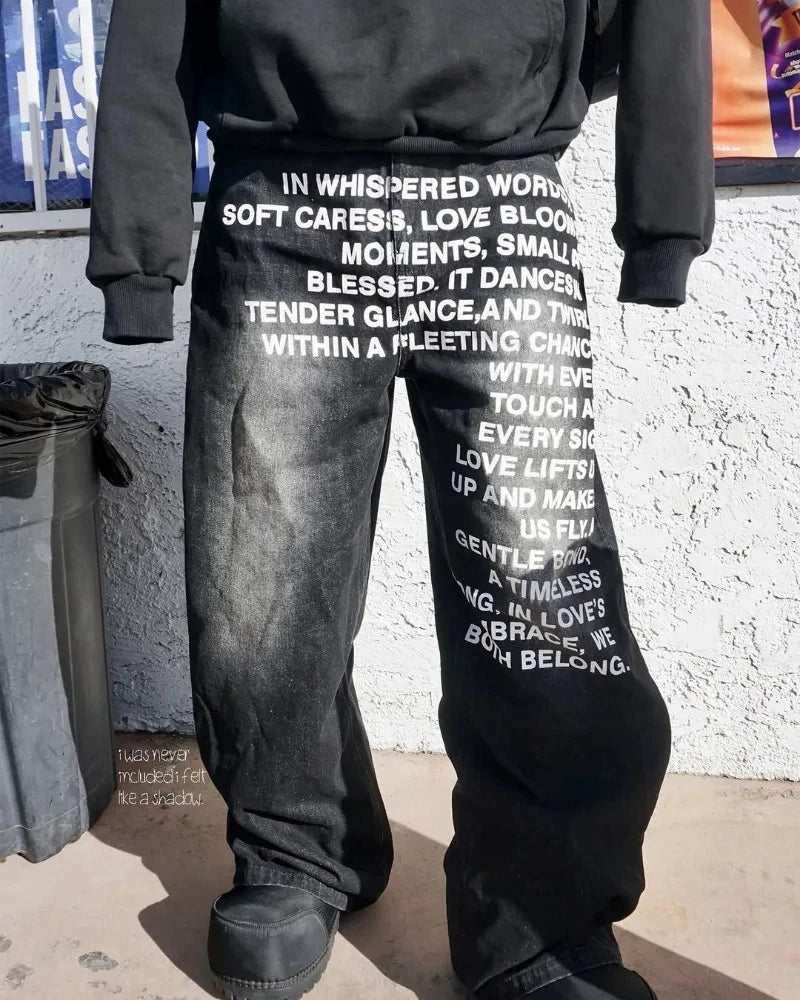 American Retro Patterned Alphabet Men Jeans Personalized Street Clothing Y2K Goth Men and Women Fashion Casual Pants - Matrix Studios